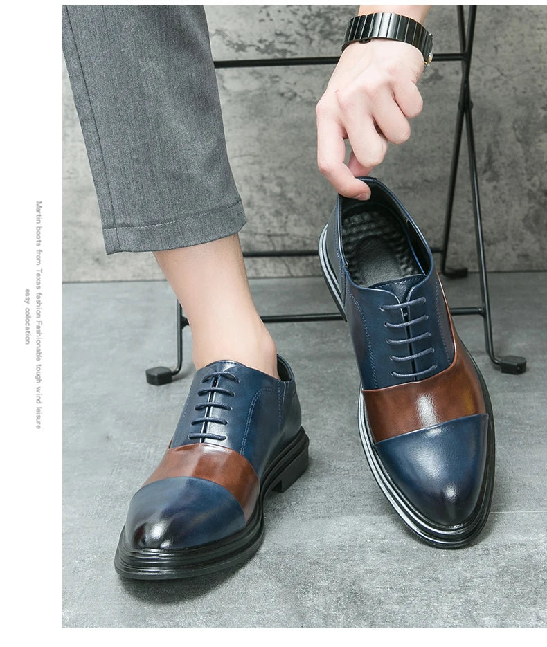 Man Casual Business Shoes Men Patchwork Leather Oxfords Fashion Dress Flats Leisure Office Men's Formal Wedding Shoes