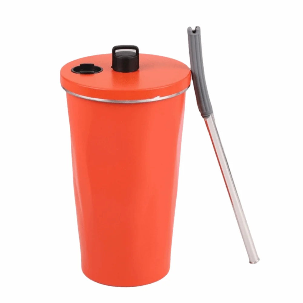 Creative Travel Insulated Tumbler Vacuum Insulated with Straw Stainless Steel Thermal Mug Leak Proof 600ML Fashion Thermos Cup