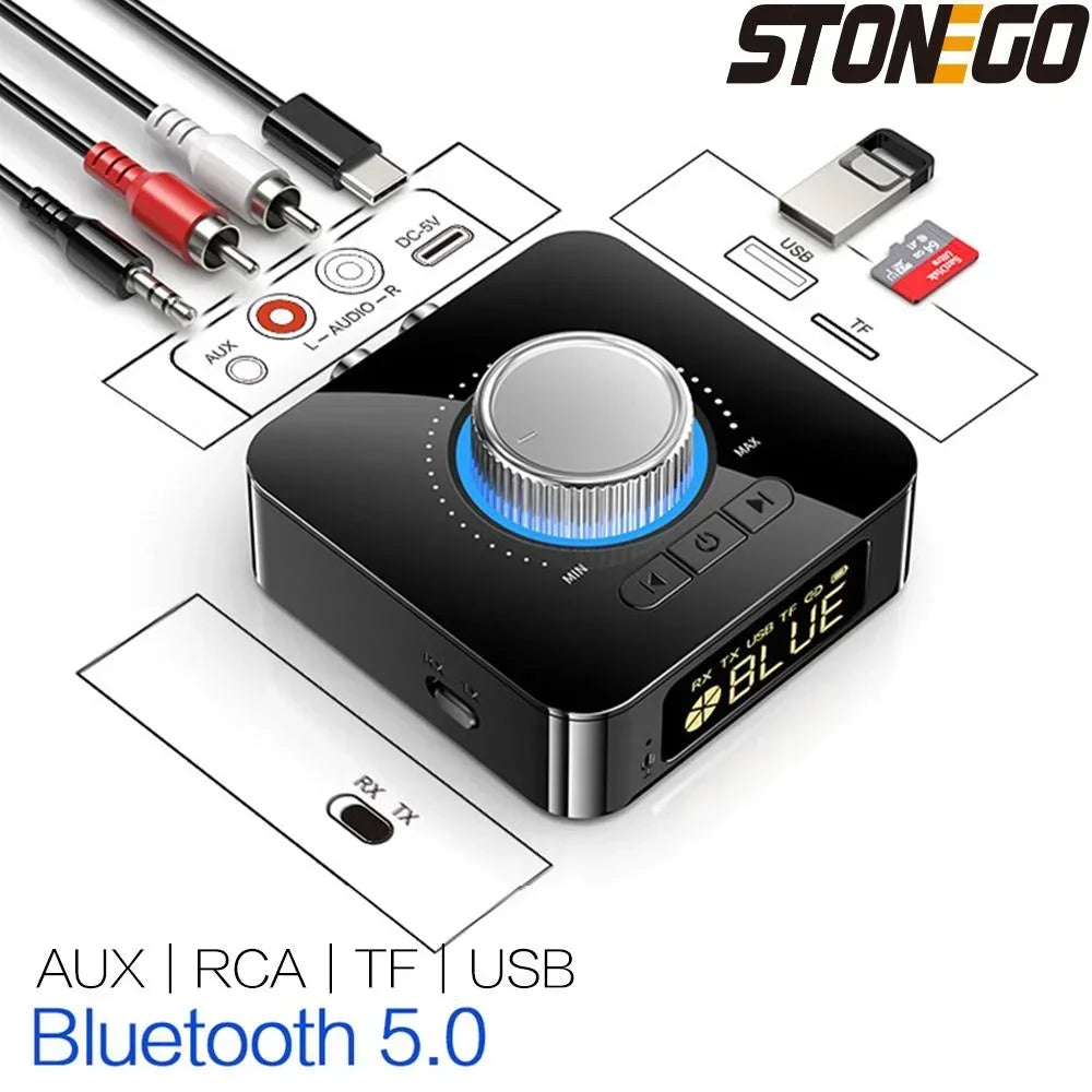 Bluetooth 5.0 Wireless Audio Adapter Digital Display 2in1 Receiver Transmitter AUX Converter Portable Audio Streaming Device