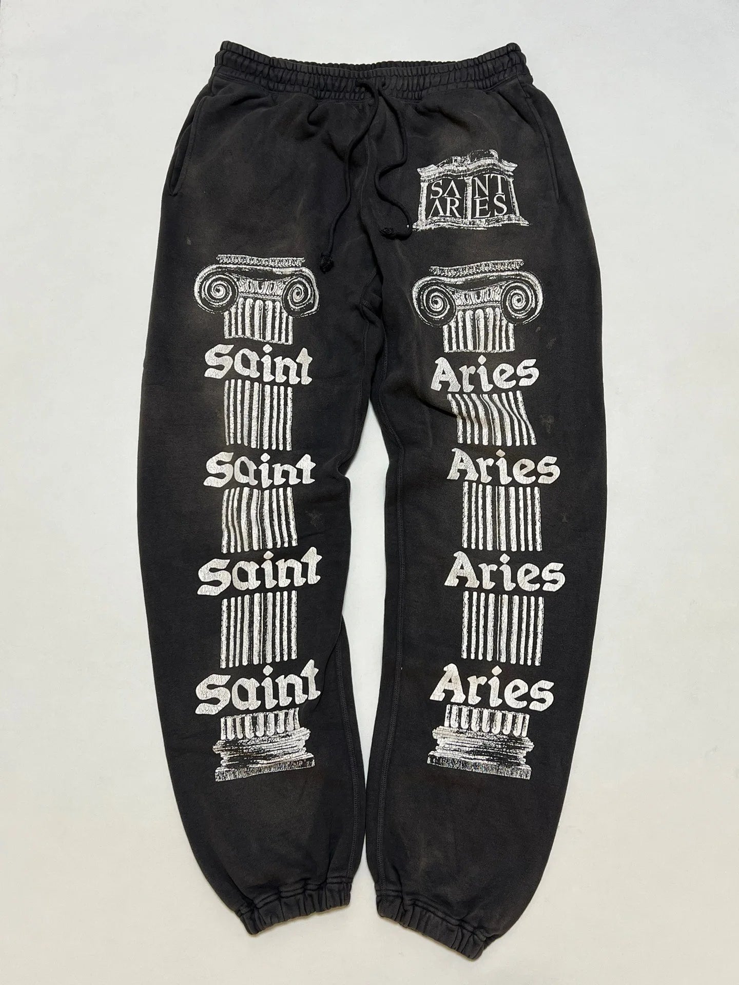 Aries  Collaborative New English Print Heavy Washed Cuffed Sweatpants Youthful Vitality All-Season Fleece-Lined ...