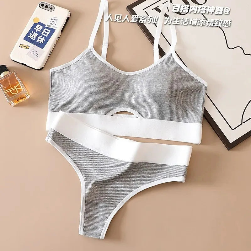 Women's Push-Up Sports Seamless Bra And Panties Set Cotton Hollow out U-Back Lingerie Set Comfort Sexy Underwear Solid Intimates