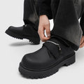 Men's Leather Shoes:Chunky-Soled Zipper Derby Shoes-Style Wide-Toe Casual Loafers#Business British Formal Luxury Black Driving46