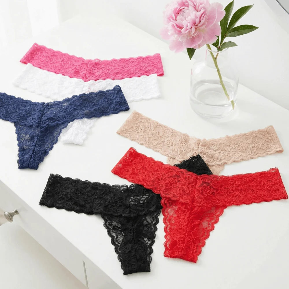 Lingerie Low Waist Lace Seamless Panties Thong Bow Underwear for Women Cotton Crotch Transparent Mesh Lace Briefs Lady