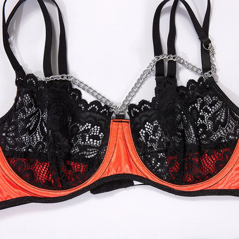 Women Bra and Briefs Sets Lace Flower Embroidery Sexy Perspective Underwire Erotic Lingerie Panty Two-Piece Underwear Set 2026