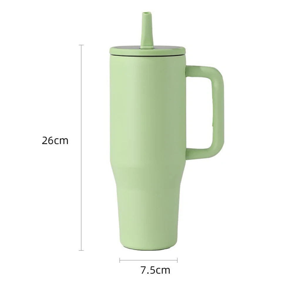 40oz Thermal Mug With Handle Insulated Long Straw Tumbler With Lids 304 Stainless Steel Coffee Tumbler Termos Cup for Travel Mug