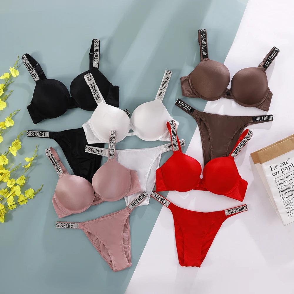 Sexy Bra and Panty Set Comfortable push up Shapewear Adjustable Padded Gathered New V Lace Lingerie Set Bra and Brief Women's