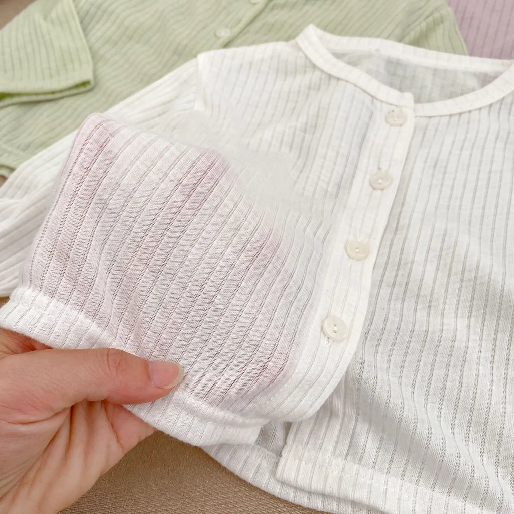 Summer Baby Girl Sunscreen Shirt Solid Color Simple Round Neck Air Conditioning Cardigan Lightweight Breathable Girl's Coat