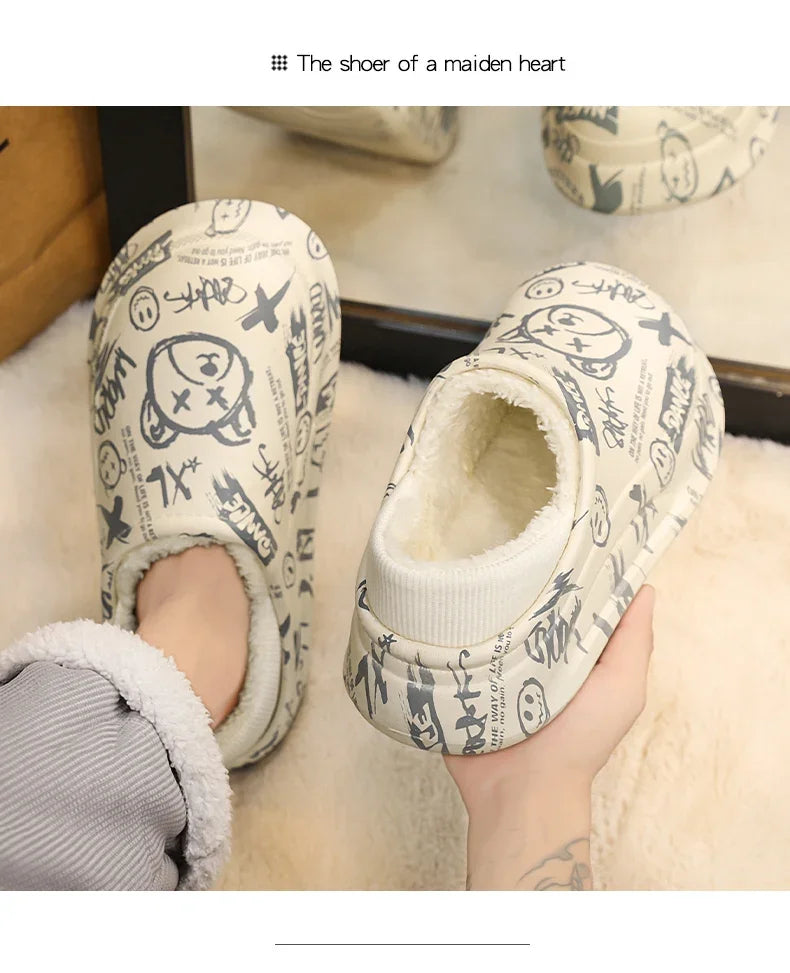 Men's Slippers Shoes for Men Unisex Warm Non-Slip Wear-resistant Thick Bottom Waterproof Add Cotton Heel Covering Fashion New