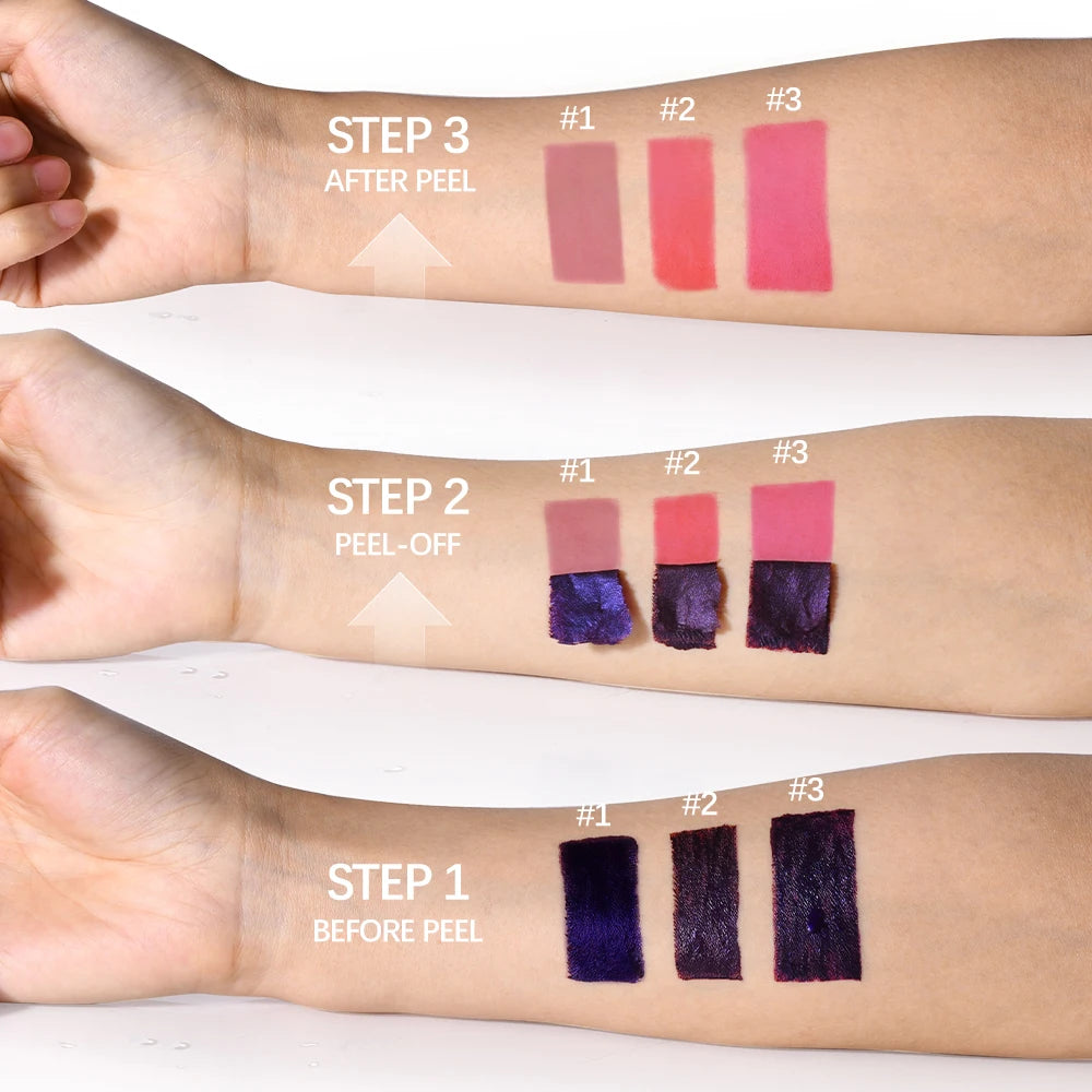 Peel Off Lip Stain Gloss 3 Colors Long Lasting Waterproof Non-stick Cup Lip Glosses Transfer Proof Natural Pink Lip Stain Makeup