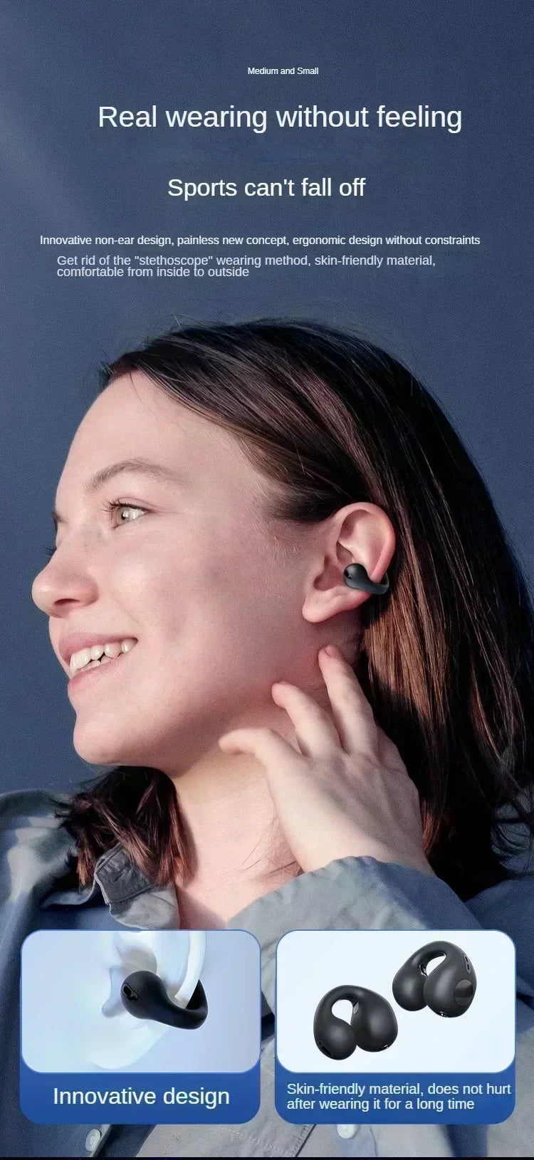 Bluetooth 5.3 Wireless Bone Conduction Headphones Clip Ear Music Noise Canceling Headset HD Call Sports Gaming Earphone