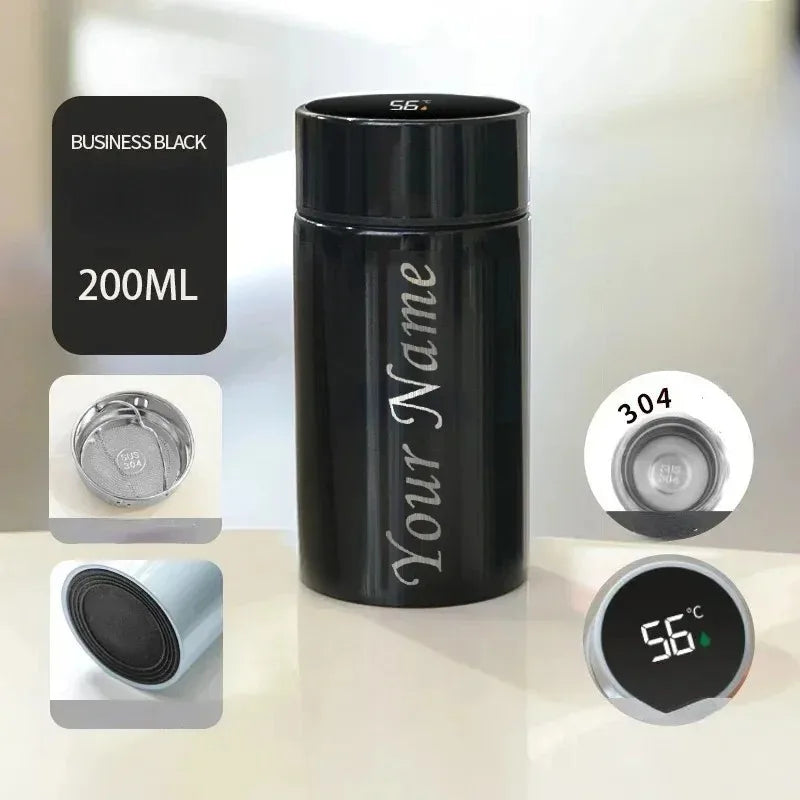 Custom Name 200ML Smart Display Thermos Cup 304 Stainless Steel Mini Pocket Size Portable Thermal Mug for Student School Outdoor