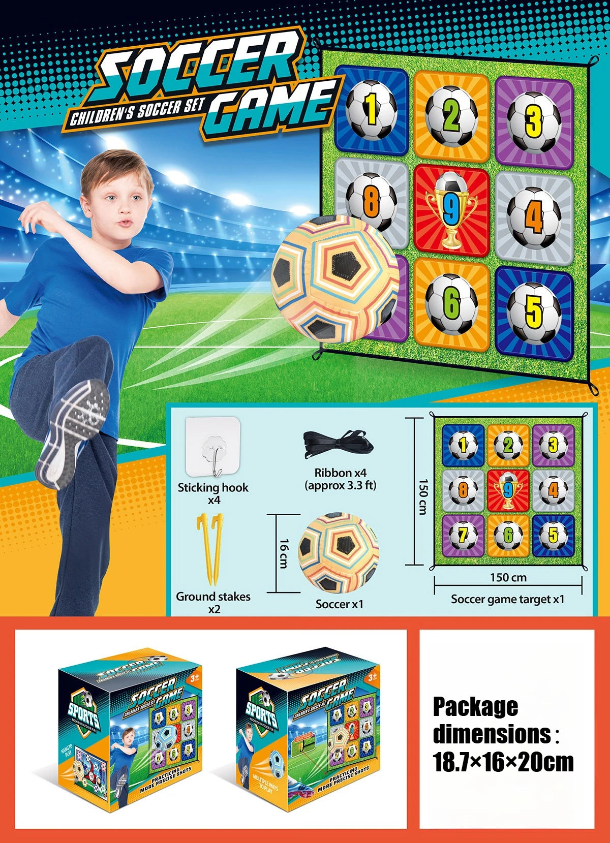 150CM Kids Football Game Set Indoor Outdoor Training Game Mat with Target Areas Practice Shoot Gifts for Children