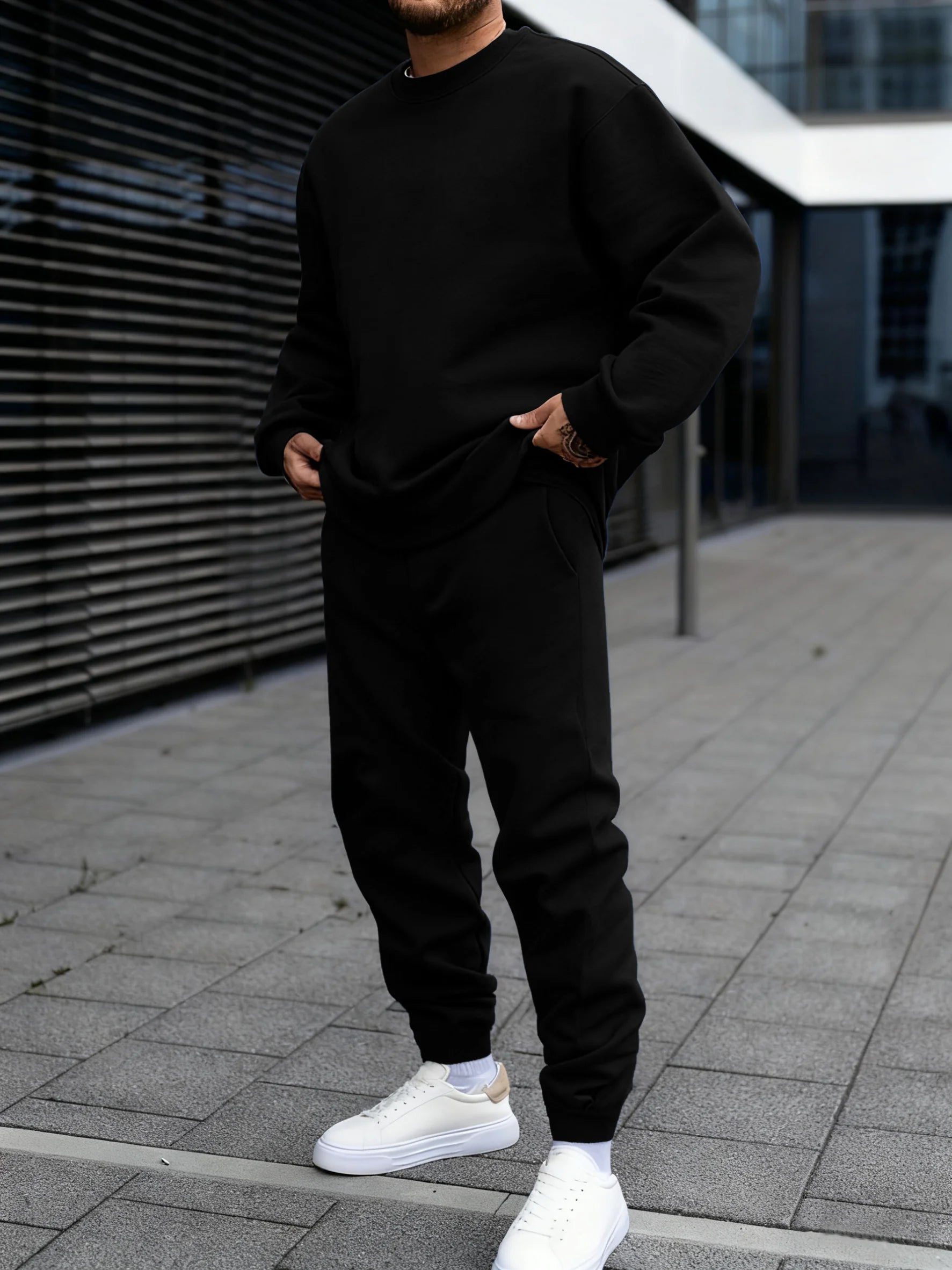 Jogging Solid New In Men's Set Streetwear All-Match Casual Hoodie Sweatpant Suit Fleece Loose Clothes Autumn Sport Long Pants