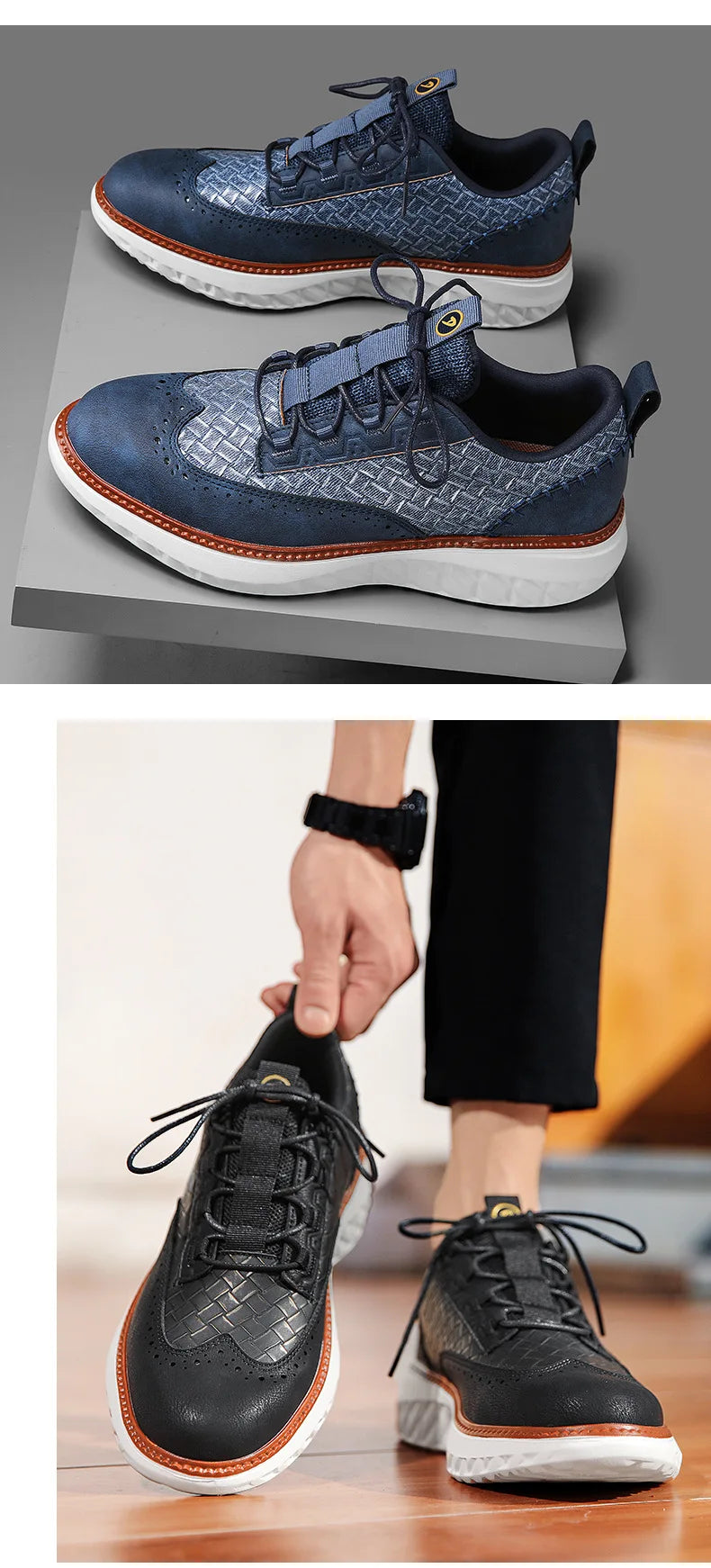 New Shoes for Men Leather Casual Shoes Fashion Breathable Brogues Sport Shoes Street Cool Chunky Sneakers