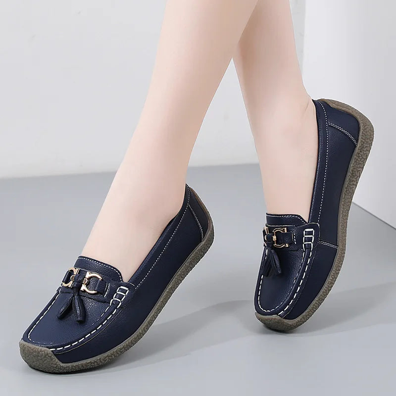 Women's Comfortable Loafers – Soft Sole Flat Shoes with Metal Buckle for Casual Daily Wear and Office Use zapatos para mujer