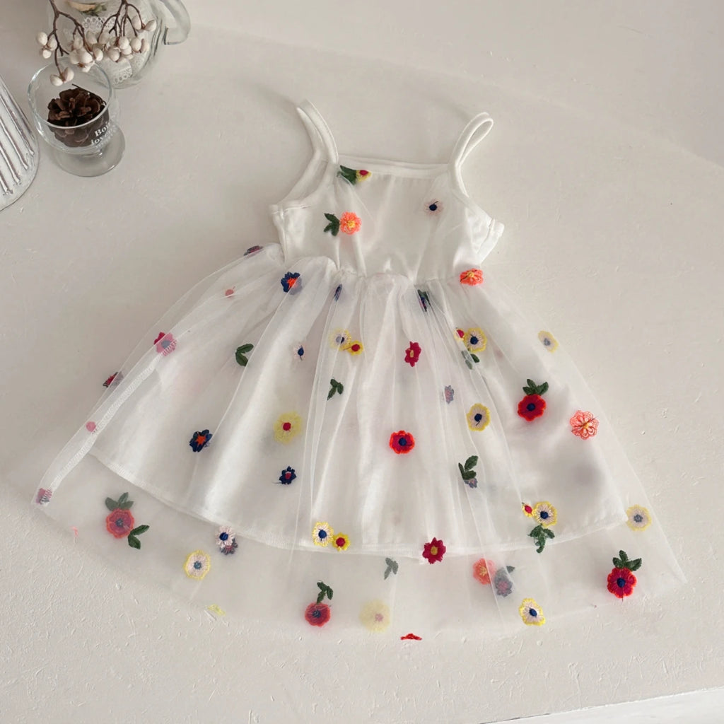 Summer Baby Girls  White Embroidered  Tie Back Suspender Dress Kids Sweet dress Children Outfit Skirt 6Month-3Y
