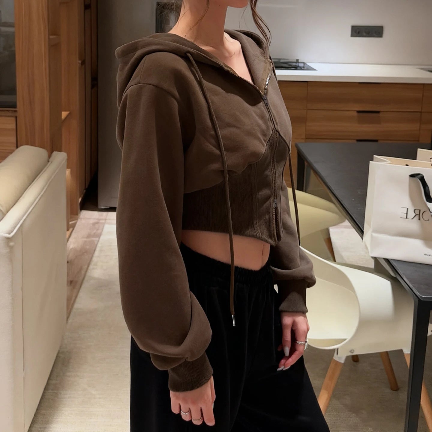 Sporty Activewear Solid Corset Style Hoodies Casual Zip-Up Long Sleeve Hooded Sweatshirt Women Autumn Winter Streetwear Coats