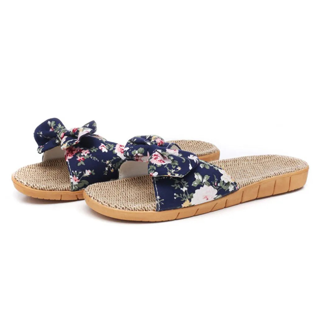 Shoes For Woman Sandalias Mujer Women Female Bowknot Flax Linen Flip Flops Beach Shoes Sandals Slipper Chaussures Femme