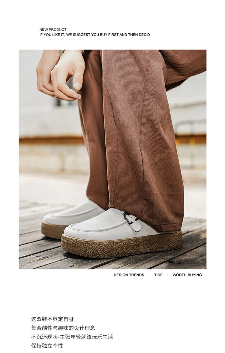 New autumn and winter men's shoes high-quality suede casual shoes British style thick soled board shoes fashionable slippers