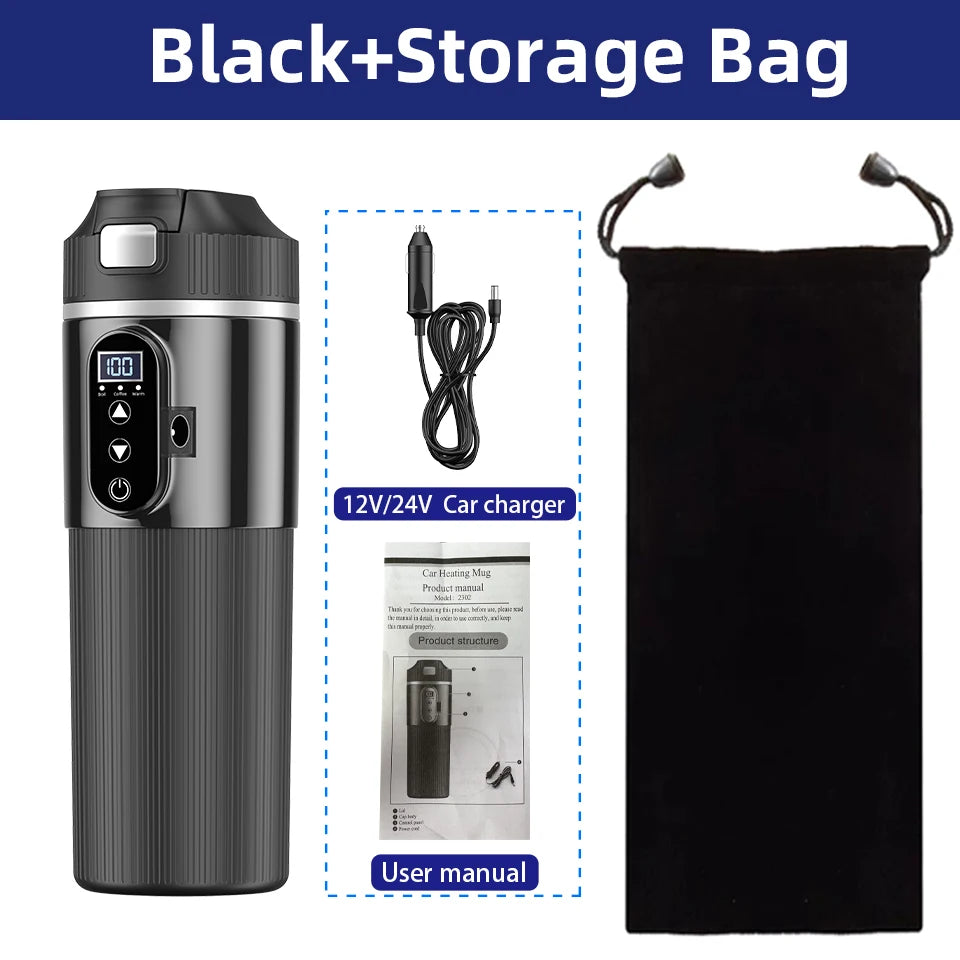 Car Thermos Cup 500ml Large Capacity 12V/24V Car Truck Universal Heating Cup Stainless Steel Car Electric Heating Cup