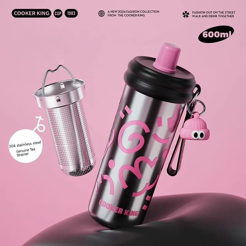 COOKER KinG Thermos Water Bottles Stainless Steel Thermal Straw Cup Tumbler Keep Cold and Hot Travel Mug Home Office Drinkware