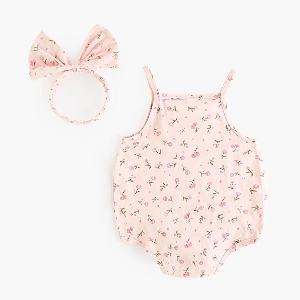 Summer Baby Girls Bodysuits Sweet  Infants Flower Onesies with Headband Cute