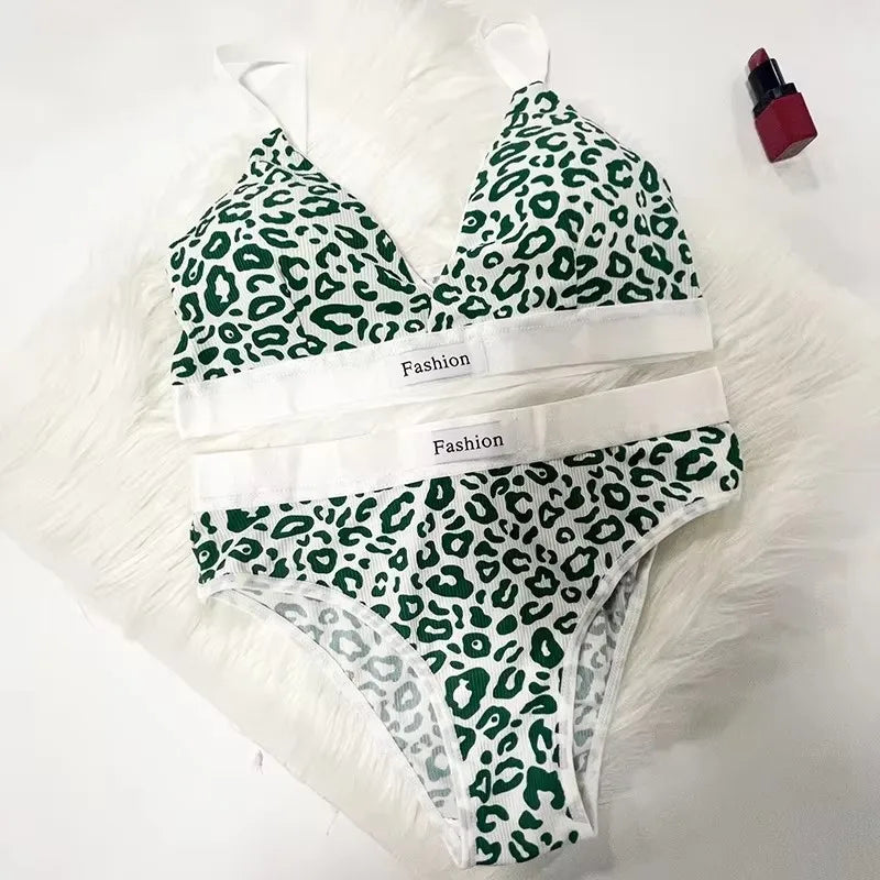 1/2/3/4Set Women Seamless Bra Set Low Waist Panties Leopard Bralette Sexy Vneck Sport Brassiere Female Cotton Underwear Set