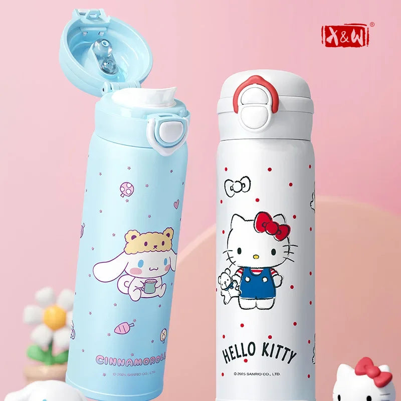 X&W Sanrio Thermal Cup Insulated Mug Kuromi Thermos Cups 316 Stainless Steel Double Drinking Straw Cup Portable Water Bottles