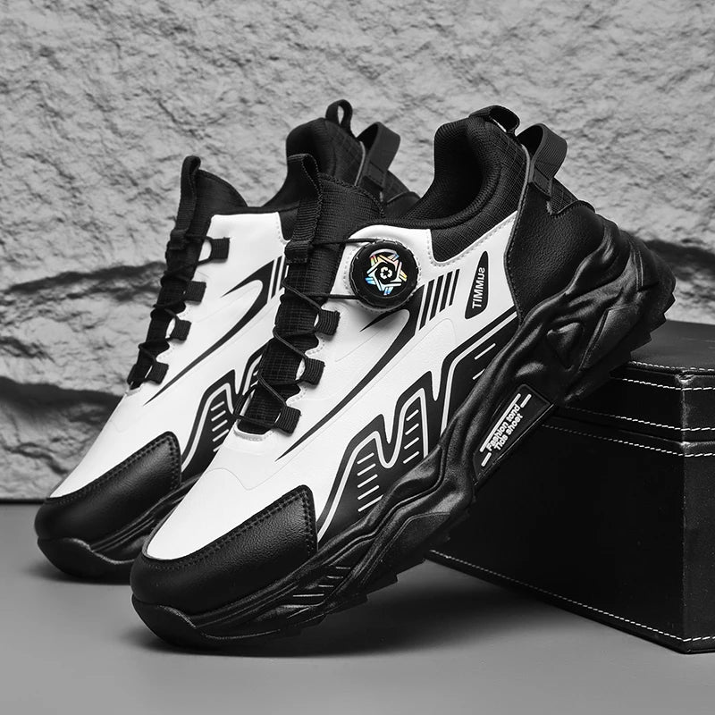 Men's Korean Casual Sports Shoes Four Season Soft Sole Rotating Shoelaces Running Shoes Breathable Walking Shoe Student Sneakers