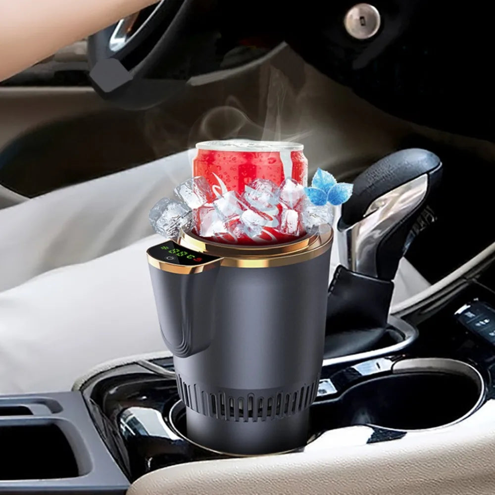 2-in-1 Car Heating and Cooling Cup With Display Screen 12V Button Control For Hot and Cold Functions Beverage Bottle Thermos Cup