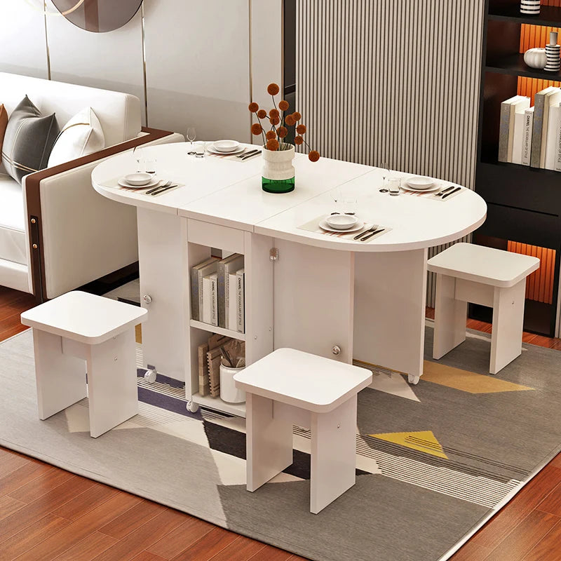 Folding White Dining Table Multifunction Family Waterproof Space Saving Dining Table Design Simple Mesas De Jantar Furnitures