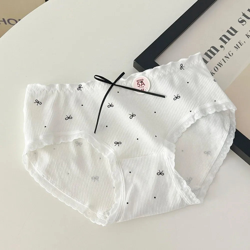 Lingerie Mid-waist Underwear for Women Ruffle Stripe Sweet Cotton Panties Underpants Dots Bow Briefs Girl