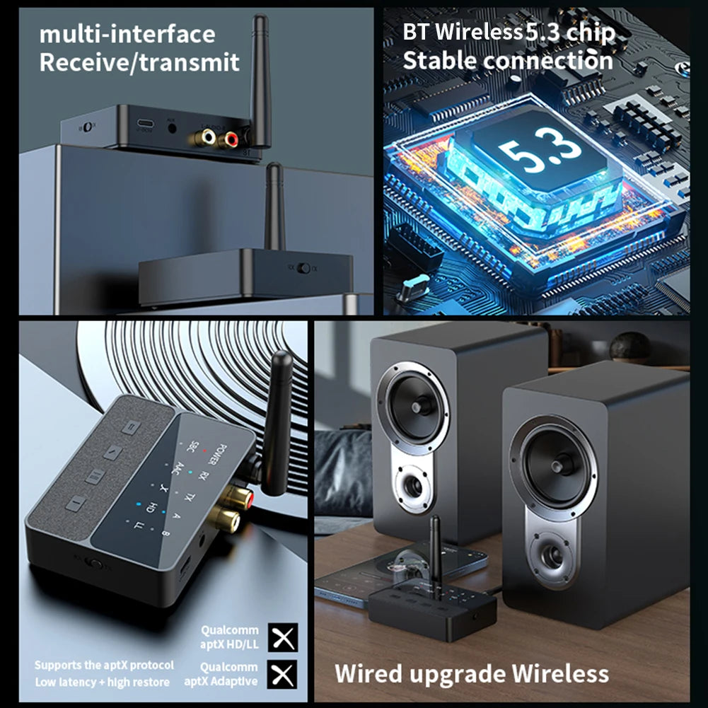 Bluetooth-Compatible 5.3 Wireless Stereo Receiver Transmitter 3.5mm AUX/RCA 2 In 1 Wireless Audio Dongle for Speaker TV PC