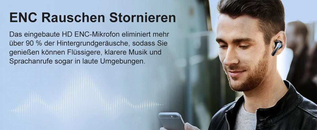Bluetooth 5.3 Wireless Earbuds ENC Noise Cancelling Mic 50H Playtime Deep Bass Stereo Sound IP7 Waterproof LED Display Mini In-E