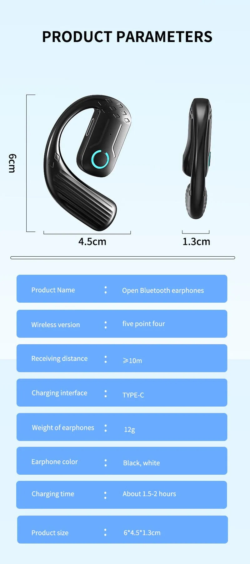 Bluetooth 5.2 Business Earphone Wireless Single Headphone with Mic Mini Ear Hook HiFi Stereo Music Earbud for Cellphone Car Call