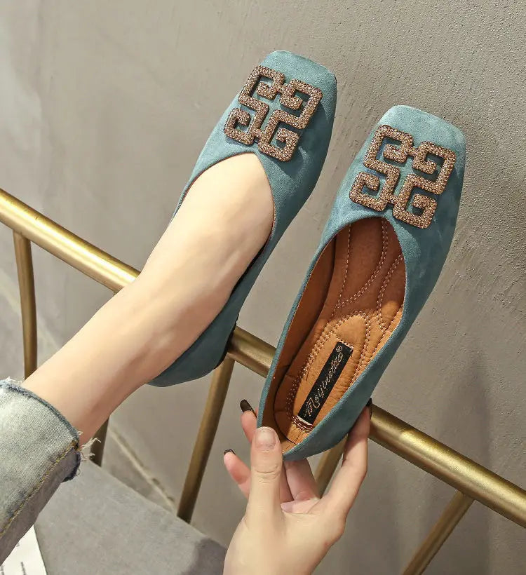 Shoes Women's Flat 2022 Autumn Fashion Square Toe  All-match Scoop Shoes Large Size Women's Shoes 41-43 Loafers  Zapatos Mujer