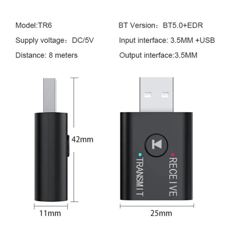 BT 5.0 Bluetooth Adapter Wireless Audio Receiver and Transmitter Dual Function Bluetooth 5.0 USB Dongle For Speaker Headset Car