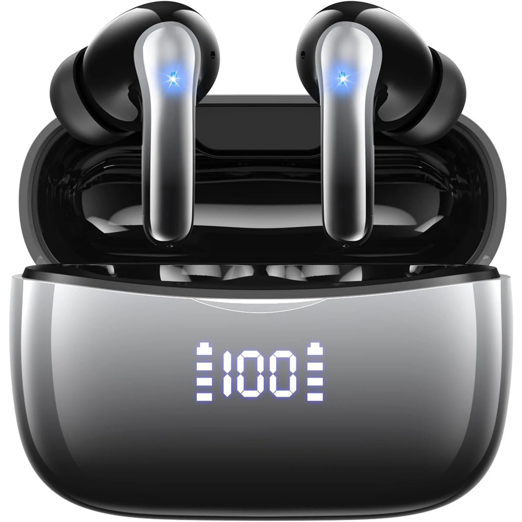 Bluetooth 5.3 Wireless Earbuds ENC Noise Cancelling Mic 50H Playtime Deep Bass Stereo Sound IP7 Waterproof LED Display Mini In-E