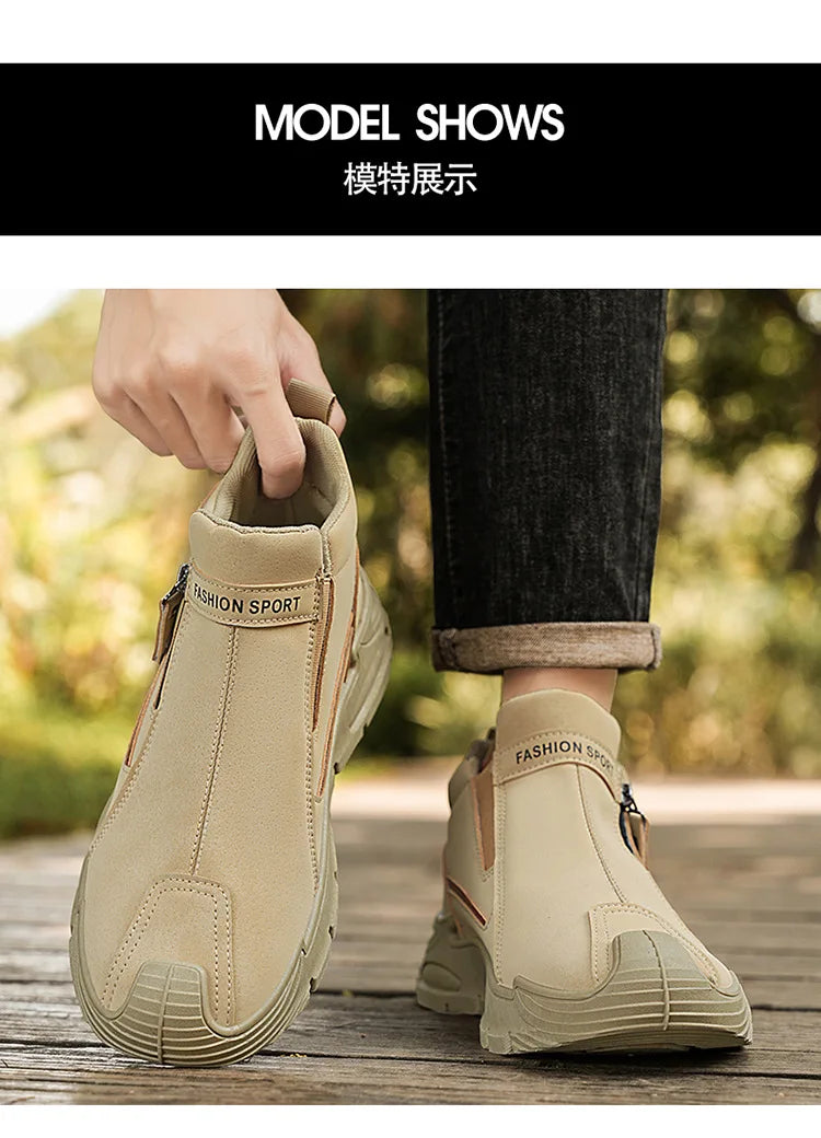 Men's High-Cut Casual Sports Shoes Anti-Slip Wear-Resistant Ankle Boots Outdoor Workwear Footwear for Comfortable Walking