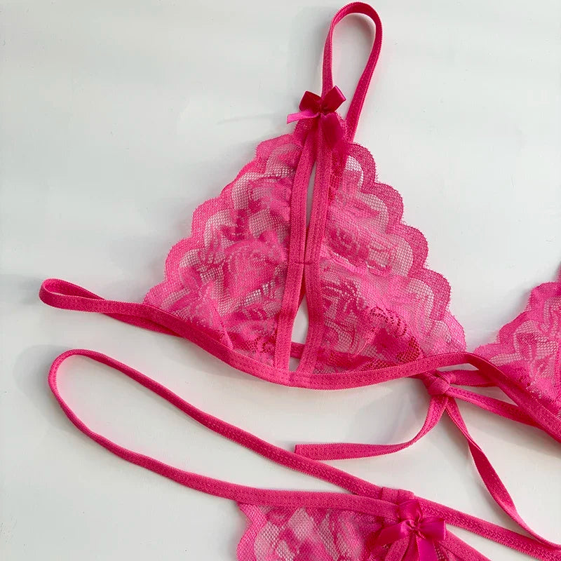 Sexy Lace-up Lingerie Set Women Hot Open Crotch Transparent Sexy Bra and Panty Sets Sex Temptation Erotic Couples Date Underwear