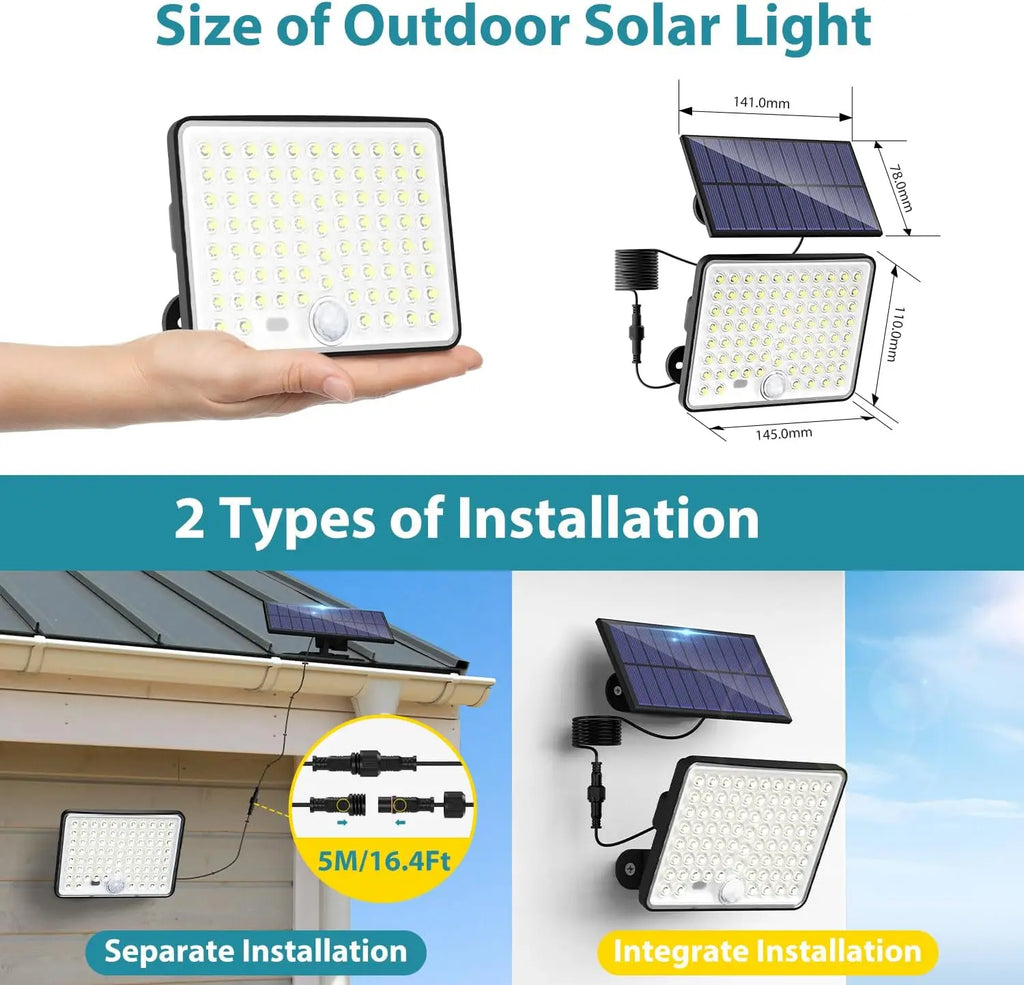 Solar Lights Outdoor with Lenses, Remote Solar Security Lights Outdoor Motion Sensor, 3 Modes Solar Floodlight Waterproof