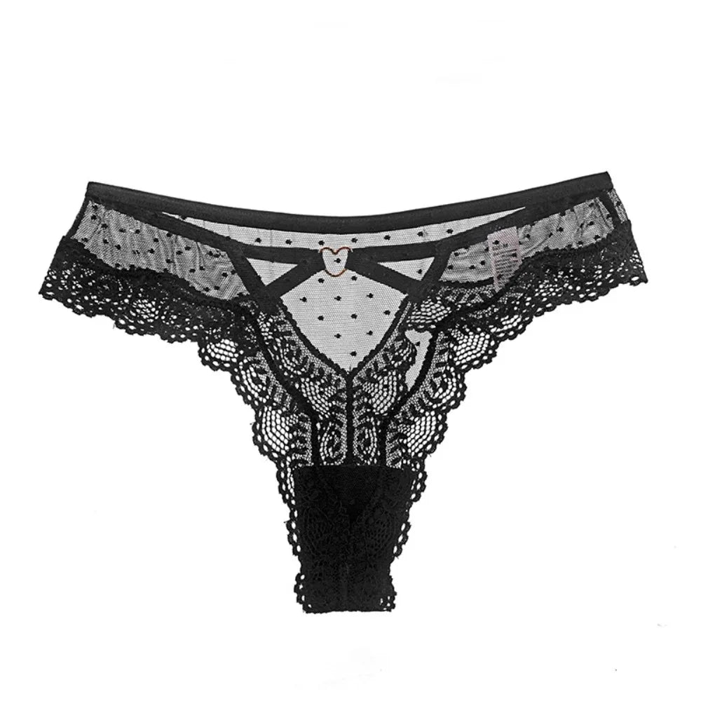 Lingerie Low Waist Lace Panties Thong Hollow Out Underwear for Women Transparent Dots Mesh Lace Briefs Girl