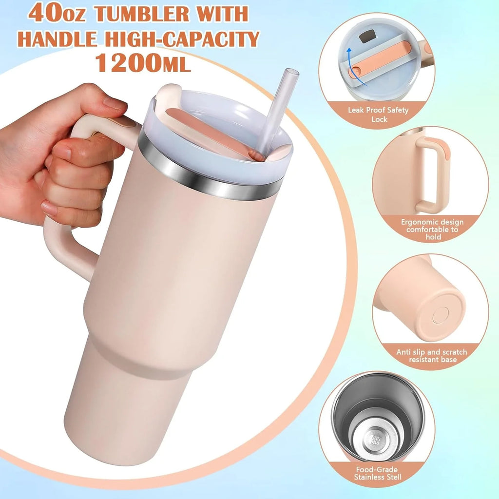40oz Car Thermal Mug Insulated thermos with Handle Water Bottle 1.18L Stainless Steel Vacuum Drinking Cup for Hot Water