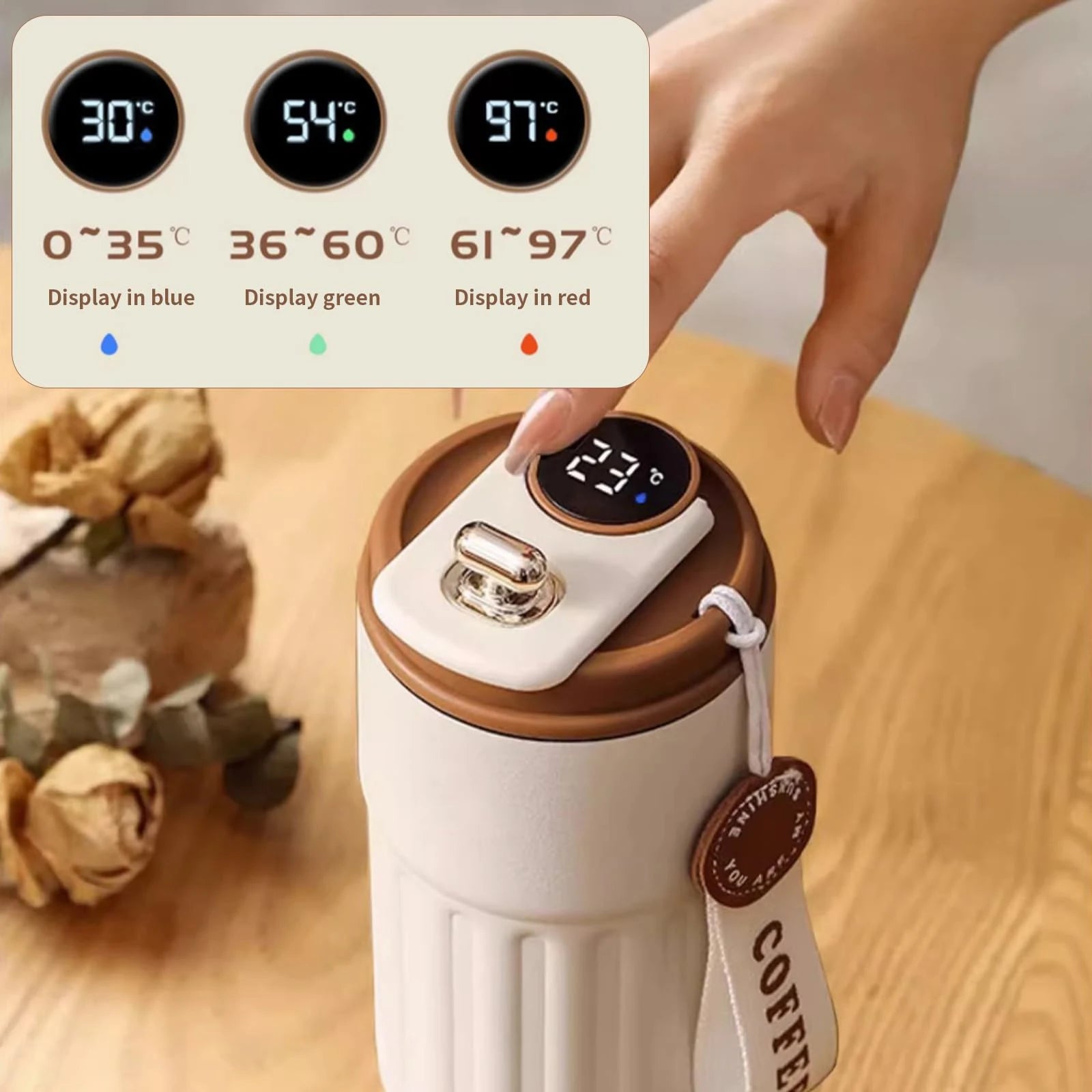 Personalized Portable Coffee Thermal Cup Digital Temperature Travel Car Bottle Custom Logo Text Drinkware for Mom Dad Christmas