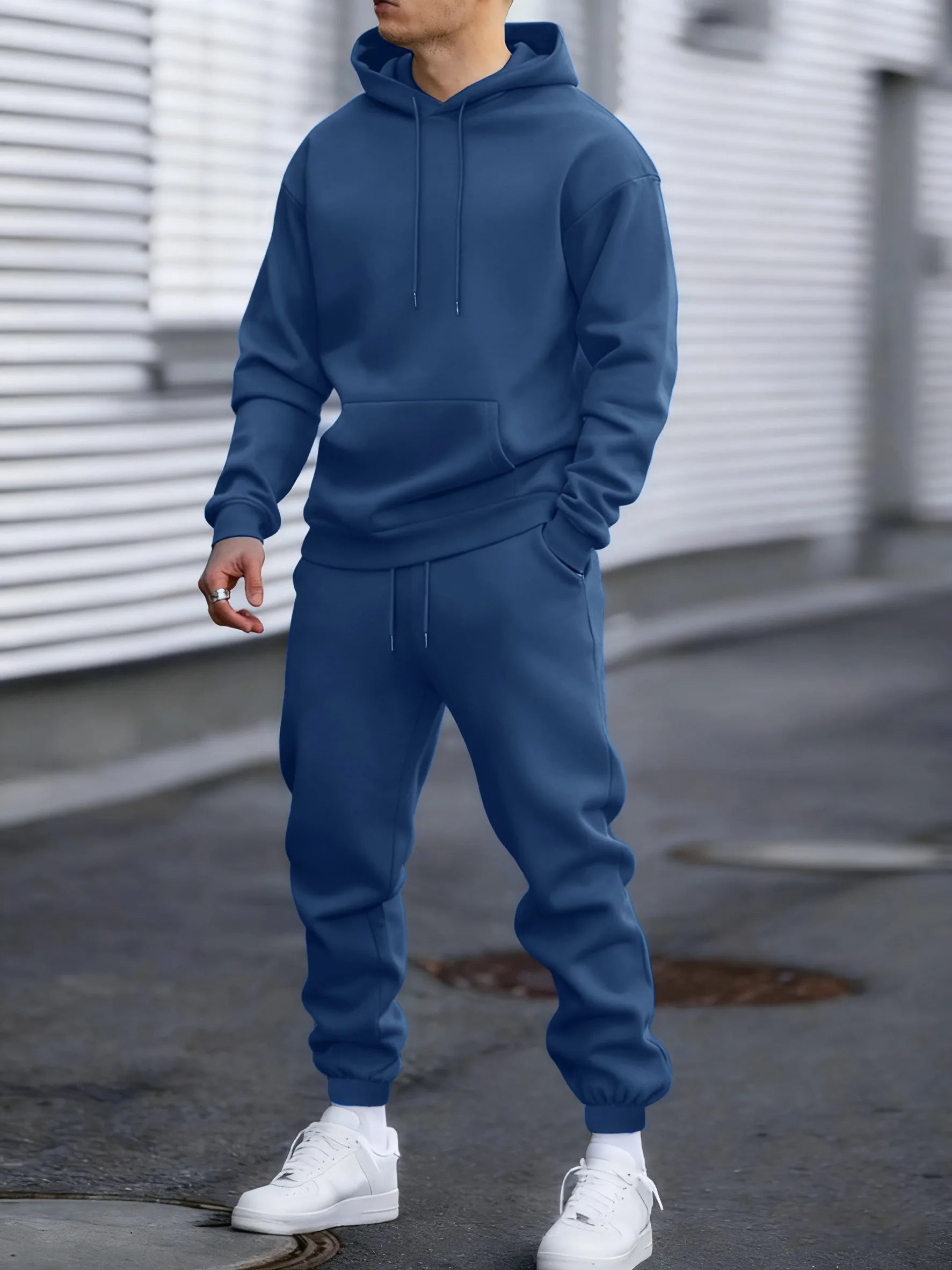 Jogging Solid New In Men's Set Streetwear All-Match Casual Hoodie Sweatpant Suit Fleece Loose Clothes Autumn Sport Long Pants
