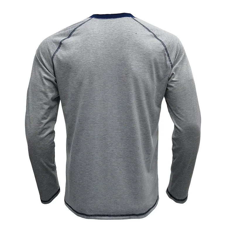 Summer  Autumn Men's American Heavy Cotton Henry Shirt  Long Sleeve Fitness Tough Guy T-Shirt Casual  T Shirt for Men Clothing