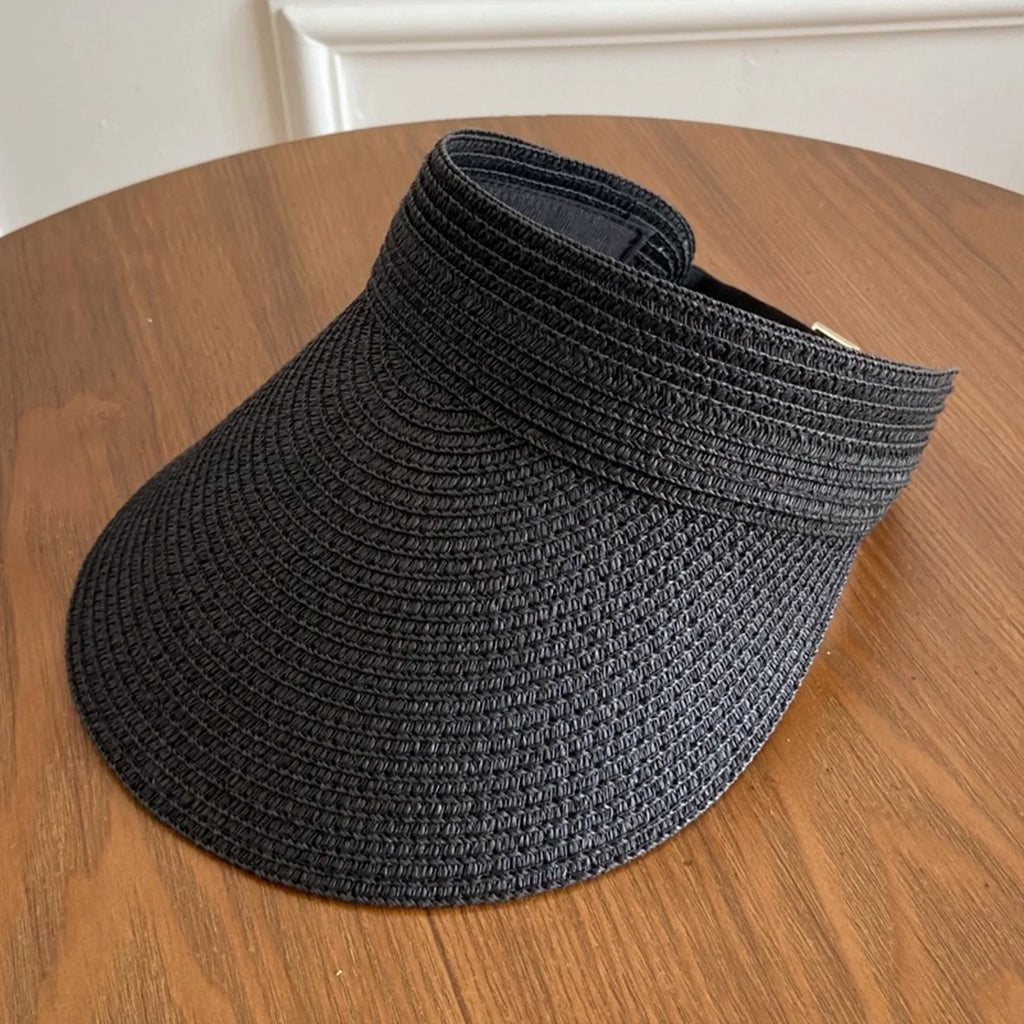 Summer Beach Sun Hat Women Portable Folding Wide Brimmed Straw Hat Fashion Shaped Hollow Top Straw Hat Girls Bucket Hats Travel