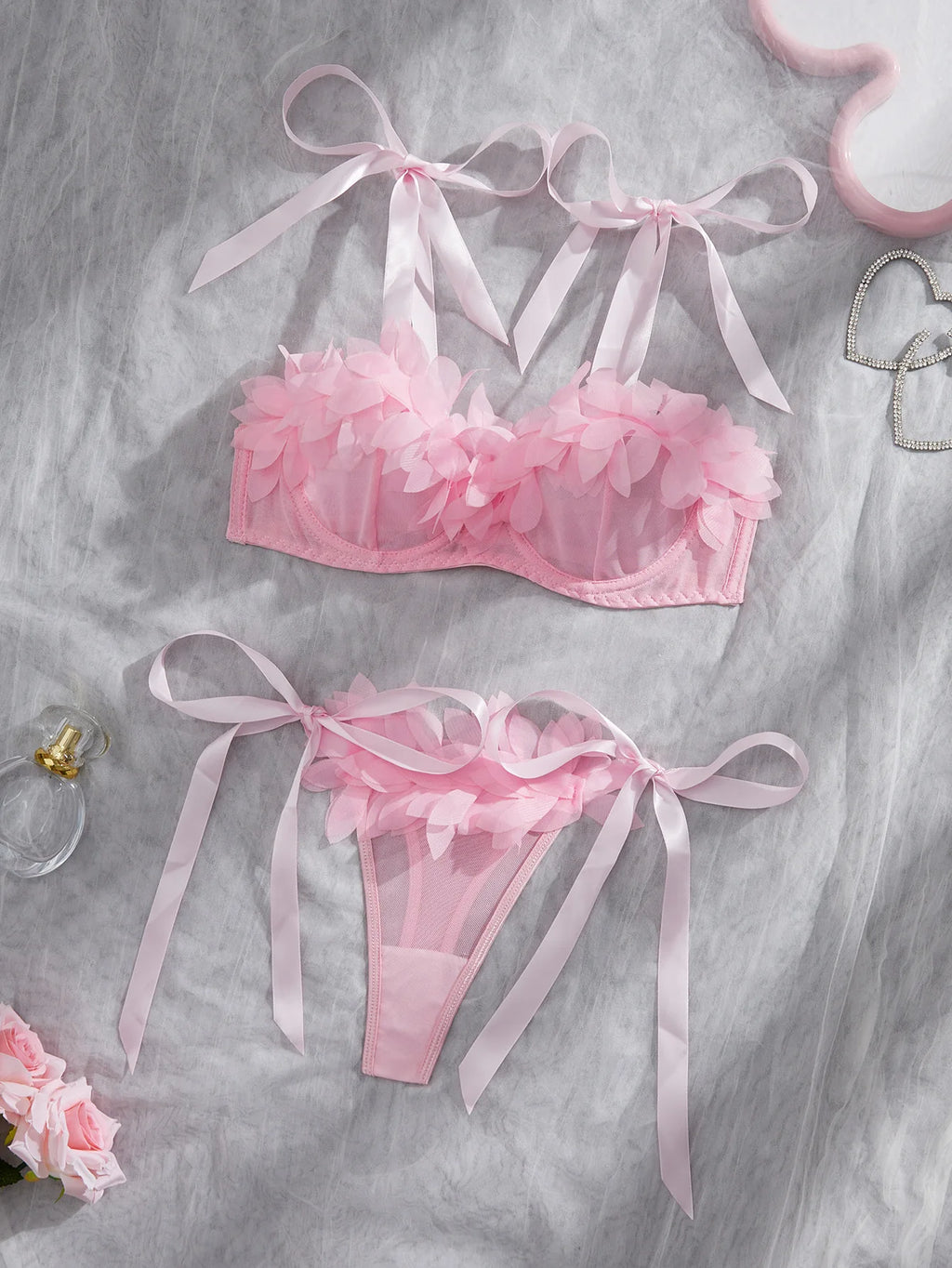 Adjustable Bra Set Girls Sexy Women Bralette Transparent Mesh Underwear Brassiere Thong Bras Lingerie Panties Sets