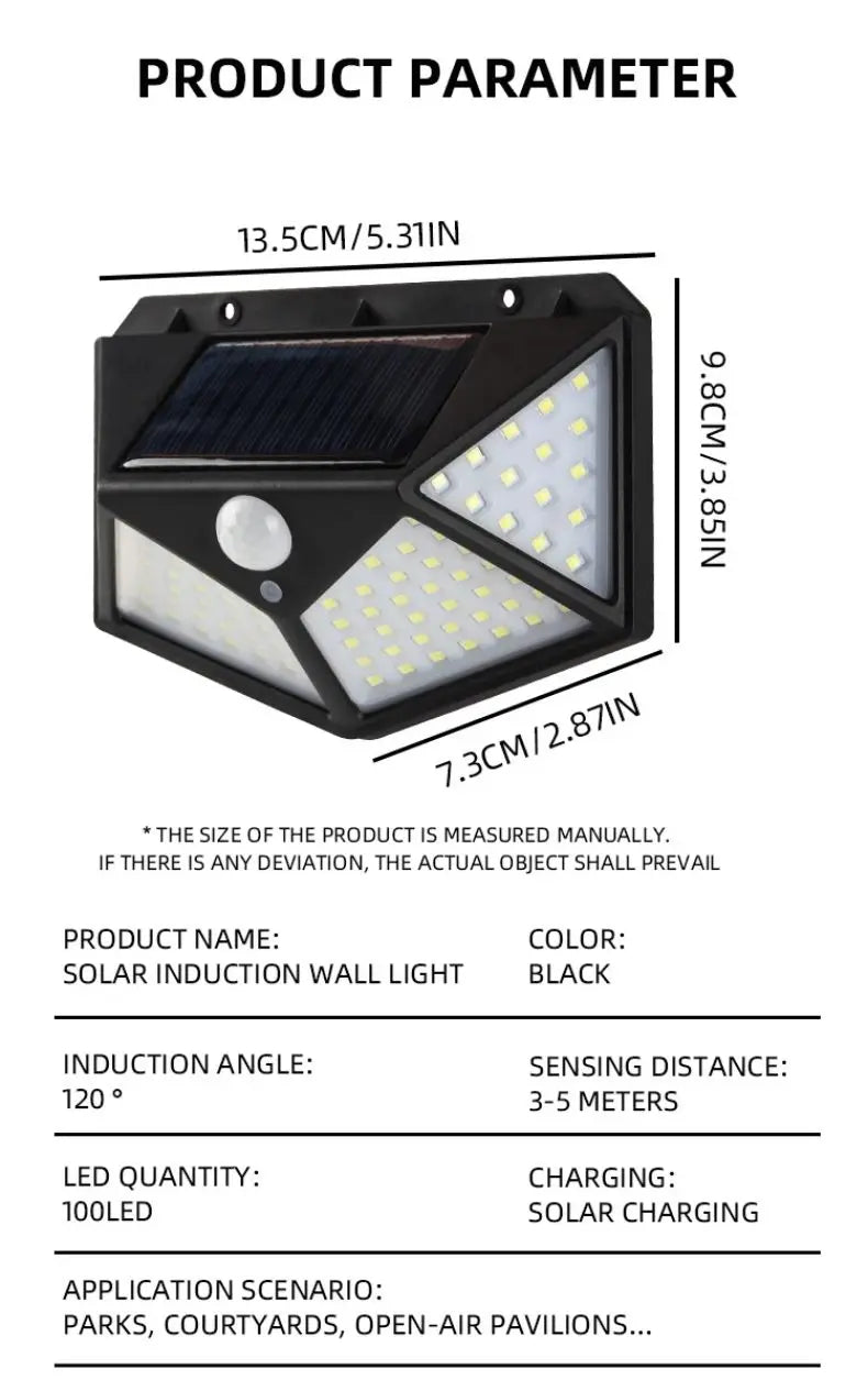 Solar Lights Outdoor 100 LED Motion Sensor Wall Lamp Outside Waterproof Solar Flood Lights For Yard,Garden,Garage, Fence,Patio