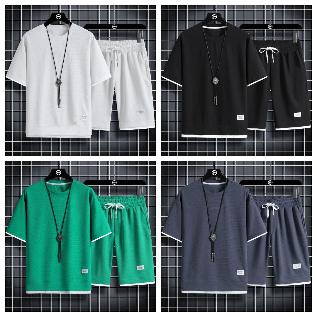 2025 Men's Sports Set Casual T-shirt and Shorts Loose and Comfortable Summer Waffle Set Jogging Set